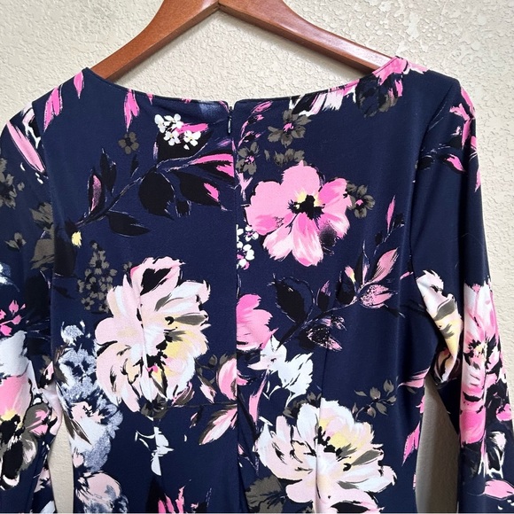 INC International Concepts Floral Dress Size Medium Navy Pink 3/4 Sleeve Sheath - Picture 6 of 6